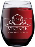 🎉 40th birthday gifts for women men - 1981 vintage 15 oz stemless wine glass - birthday party decorations for 40 year old - fortieth anniversary presents for parents dad mom - forty class reunion ideas логотип