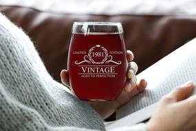 img 2 attached to 🎉 40th Birthday Gifts for Women Men - 1981 Vintage 15 oz Stemless Wine Glass - Birthday Party Decorations for 40 Year Old - Fortieth Anniversary Presents for Parents Dad Mom - Forty Class Reunion Ideas