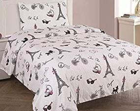 img 3 attached to 🛏️ Printed Sheet Set with Pillowcase, Full Size, Multi-Colored (White, Black, Pink) - Paris Eiffel Tower Design for Girls, Kids, and Teens - Golden Linens