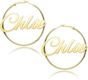 img 4 attached to 💎 BUREI 14K Gold Plated Personalized Name Hoop Earrings: Stylish Jewelry Gifts for Women and Girls