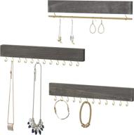 📿 mygift rustic gray wood jewelry organizer set: wall mounted hanging rack with 24 hooks and hanger rod - perfect for bracelets and necklaces логотип