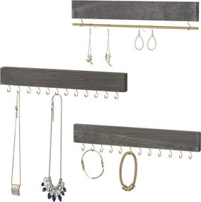 img 4 attached to 📿 MyGift Rustic Gray Wood Jewelry Organizer Set: Wall Mounted Hanging Rack with 24 Hooks and Hanger Rod - Perfect for Bracelets and Necklaces