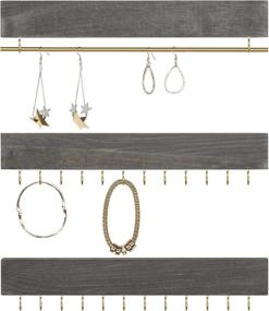 img 3 attached to 📿 MyGift Rustic Gray Wood Jewelry Organizer Set: Wall Mounted Hanging Rack with 24 Hooks and Hanger Rod - Perfect for Bracelets and Necklaces