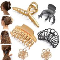 💇 6 pack large metal hair claw clips: strong big jaw clip and octopus clamps sets for thick hair - matte gold and black non-slip hair clips - easily pulls up thick long hair - ideal for any hairstyles logo