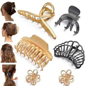 img 4 attached to 💇 6 Pack Large Metal Hair Claw Clips: Strong Big Jaw Clip and Octopus Clamps Sets for Thick Hair - Matte Gold and Black Non-Slip Hair Clips - Easily Pulls Up Thick Long Hair - Ideal for Any Hairstyles