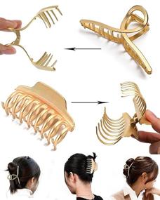 img 3 attached to 💇 6 Pack Large Metal Hair Claw Clips: Strong Big Jaw Clip and Octopus Clamps Sets for Thick Hair - Matte Gold and Black Non-Slip Hair Clips - Easily Pulls Up Thick Long Hair - Ideal for Any Hairstyles