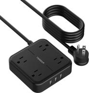 🔌 tessan 15-foot long flat plug extension cord with mountable power strip, 4 widely spaced outlets, 3 usb ports, small multi-outlets charging station for home, office, dorm room essentials in black logo