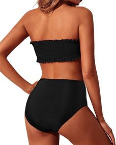 img 2 attached to 👙 Yonique Women's Bandeau Bikini Top: Off Shoulder, Smocked Swimsuits with Ruffle Detail - High Waisted Two Piece Bathing Suit