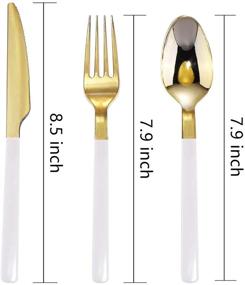 img 3 attached to 🍽️ Nervure 150-Piece Gold Disposable Plastic Silverware with White Handle - Includes 50 Forks, 50 Knives, 50 Spoons - Ideal for Parties, Weddings, and Catering Events