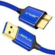 🔵 jsaux micro usb 3.0 cable 2 pack - [3.3ft+6.6ft] nylon braided cord for samsung galaxy s5, note 3, seagate & wd hard drives (blue) logo