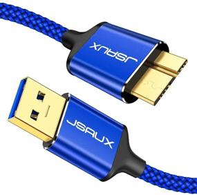 img 4 attached to 🔵 JSAUX Micro USB 3.0 Cable 2 Pack - [3.3FT+6.6FT] Nylon Braided Cord for Samsung Galaxy S5, Note 3, Seagate & WD Hard Drives (Blue)