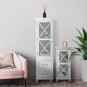 img 2 attached to 🏢 Elegant Home Fashions Champ Ridge Linen Tower Cabinet: Versatile Storage Solution with Glass Shelves, Drawers, and Stylish Blue and White Design