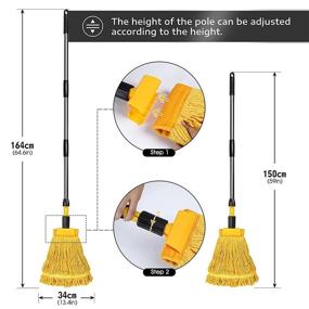 img 3 attached to 💦 Heavy Duty Cotton Commercial Wet Mop with Stainless Steel Pole - Industrial Grade Floor Cleaning Tool for Home, Mall, Hotel, Office, Garage - Includes 2-Pack of Pads (Blue+Yellow)