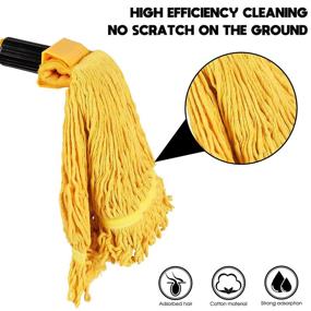 img 2 attached to 💦 Heavy Duty Cotton Commercial Wet Mop with Stainless Steel Pole - Industrial Grade Floor Cleaning Tool for Home, Mall, Hotel, Office, Garage - Includes 2-Pack of Pads (Blue+Yellow)