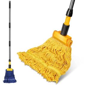 img 4 attached to 💦 Heavy Duty Cotton Commercial Wet Mop with Stainless Steel Pole - Industrial Grade Floor Cleaning Tool for Home, Mall, Hotel, Office, Garage - Includes 2-Pack of Pads (Blue+Yellow)