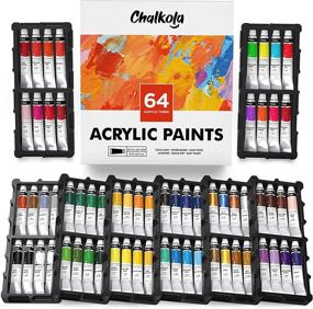 img 4 attached to Chalkola Acrylic Paint Set for Artists - Non Toxic 64-Piece Kit for Adults, Kids, Canvas Painting, Wood Crafts, and Ceramics