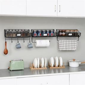 img 2 attached to 🧺 X-cosrack Rustic Farmhouse Wall Mounted Bin Basket with Hook Towel Bar, Paper Rack 3 Pack - Floating Shelves with Tag Slot Hanging Shelf for Efficient Storage Organization in Pantry, Kitchen, and Bathroom