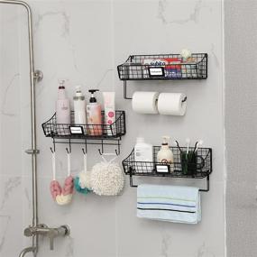 img 1 attached to 🧺 X-cosrack Rustic Farmhouse Wall Mounted Bin Basket with Hook Towel Bar, Paper Rack 3 Pack - Floating Shelves with Tag Slot Hanging Shelf for Efficient Storage Organization in Pantry, Kitchen, and Bathroom