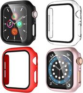 📱 4 pack maledan apple watch case cover 40mm se series 6 5 4, thin bumper defense edge screen protector, full protective covers for women - black/clear/rose pink/red logo