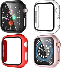 img 4 attached to 📱 Набор из 4 чехлов Maledan для Apple Watch 40 мм SE Series 6 5 4, тонкий бампер защита краев экрана, полноценные защитные чехлы для женщин - черный / прозрачный / розовый / красный