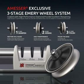 img 3 attached to 🔪 Amesser Diamond Wheel Knife Sharpener - Fast Sharpening & Polishing for Kitchen Knives | 3-Stage Grit 360/600/1000 | Includes Anti-Slip Mat & Cut Resistant Glove (Light Gray)