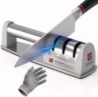 🔪 amesser diamond wheel knife sharpener - fast sharpening & polishing for kitchen knives | 3-stage grit 360/600/1000 | includes anti-slip mat & cut resistant glove (light gray) logo