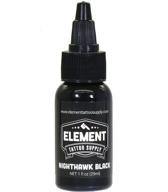 1oz bottle of nighthawk black tattoo ink by element tattoo supply logo