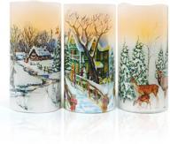 🕯️ darnassus christmas flameless led candles set - real wax battery operated décor with timer and green christmas tree decals, set of 3, warm light logo
