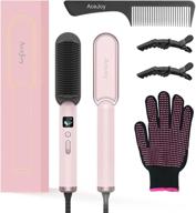 acejoy ionic pink electric hair straightening brush with built-in comb, led display &amp; 3 temperature options, anti-scald design, suitable for all hair types, professional salon tool for home use, pink logo