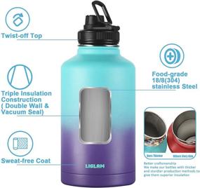 img 3 attached to Mermaid 64 oz Insulated Water Bottle with Straw Lid - Keep Hydrated for 48 Hrs or more - Large Half Gallon Water Jug - Stainless Steel Thermos with 3 Lids & Waterproof Stickers Included