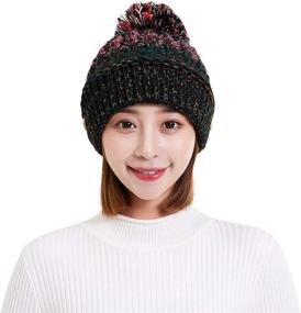 img 1 attached to 🧣 Winter Fleece Lined Knitted Hat Scarf Mask Set for Women and Girls – Ear Flaps Beanie with Pompom