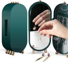 img 4 attached to 💎 Foldable Acrylic Jewelry Display Stand Box: Earring Holder & Organizer with Mirror - Travel-friendly Jewelry Storage for Women, Ideal for Drop Earrings, Necklaces, Rings, Diamonds, Emerald (Green)