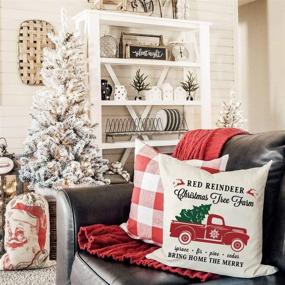 img 1 attached to 🎄 PANDICORN Farmhouse Christmas Pillow Covers 18x18 Set of 4 - Red and Green Trees Truck Decor, Festive Throw Pillow Cases for Home Couch Indoor and Outdoor Christmas Decorations