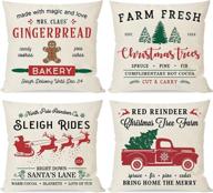 🎄 pandicorn farmhouse christmas pillow covers 18x18 set of 4 - red and green trees truck decor, festive throw pillow cases for home couch indoor and outdoor christmas decorations логотип