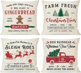 img 4 attached to 🎄 PANDICORN Farmhouse Christmas Pillow Covers 18x18 Set of 4 - Red and Green Trees Truck Decor, Festive Throw Pillow Cases for Home Couch Indoor and Outdoor Christmas Decorations