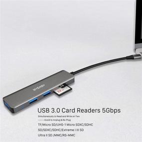 img 1 attached to 🔌 BYEASY USB C Hub Card Reader: Ultra Slim Aluminum Hub with SD/TF Card Reader and 3 USB 3.0 Ports - Compatible with MacBook Pro 2018/2017/2016, MacBook Air, ChromeBook - Thunderbolt 3 Reader