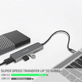 img 2 attached to 🔌 BYEASY USB C Hub Card Reader: Ultra Slim Aluminum Hub with SD/TF Card Reader and 3 USB 3.0 Ports - Compatible with MacBook Pro 2018/2017/2016, MacBook Air, ChromeBook - Thunderbolt 3 Reader