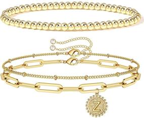 img 4 attached to Stylish PDWZNBA Gold Initial Bracelets: 14K Gold Plated, Beaded, Layered Chain for Women and Teen Girls - Adjustable, Dainty, and Cute Bracelets, Perfect Jewelry