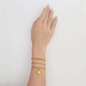 img 1 attached to Stylish PDWZNBA Gold Initial Bracelets: 14K Gold Plated, Beaded, Layered Chain for Women and Teen Girls - Adjustable, Dainty, and Cute Bracelets, Perfect Jewelry