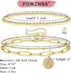 img 3 attached to Stylish PDWZNBA Gold Initial Bracelets: 14K Gold Plated, Beaded, Layered Chain for Women and Teen Girls - Adjustable, Dainty, and Cute Bracelets, Perfect Jewelry