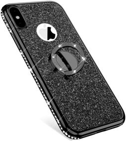 img 1 attached to 💎 Потрясающий чехол IKASEFU Crystal Bling для iPhone X/XS: кольцевая подставка, ударопрочные блеск искр, дизайн с кристаллами-ринестонами - черный