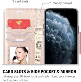 img 2 attached to Stylish Grey Wallet Case for iPhone 11 Pro Max 6.5 Inch 2019, Designed for Women and Girls, Folding Flip Case with Convenient Card Holder and Wrist Strap