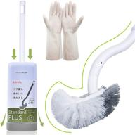 🚽 klleyna toilet bowl brush and holder set - curved design for deep cleaning, angled scrubber brush with under rim cleaner, white [1 pack] - includes bonus latex gloves [1 pair] logo