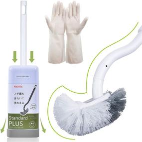 img 4 attached to 🚽 KLLEYNA Toilet Bowl Brush and Holder Set - Curved Design for Deep Cleaning, Angled Scrubber Brush with Under Rim Cleaner, White [1 Pack] - Includes Bonus Latex Gloves [1 Pair]