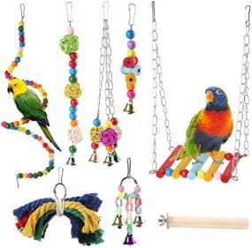 img 4 attached to Colorful 8-Pack Bird Parrot Toys: Swing, Chewing, Hanging Bell & Climbing Toys for Parakeets, Cockatiels, Conures, Finches, Budgie, Macaws, Parrots