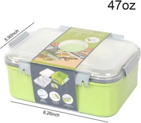 img 2 attached to Shopwithgreen 47-oz Salad Food Storage Container To Go: Bento Box with Removable Tray & Dressing Pots - Ideal for Lunch, Snacks, School & Travel