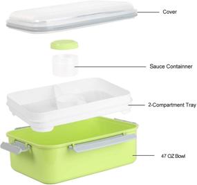 img 3 attached to Shopwithgreen 47-oz Salad Food Storage Container To Go: Bento Box with Removable Tray & Dressing Pots - Ideal for Lunch, Snacks, School & Travel