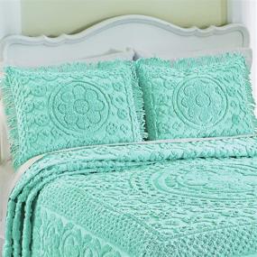 img 3 attached to 🌺 Turquoise Chenille Floral Pillow Sham with Fringe Border - Collections Etc Calista, 20" W x 26" L