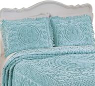 🌺 turquoise chenille floral pillow sham with fringe border - collections etc calista, 20" w x 26" l logo