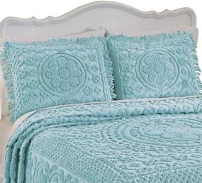 img 4 attached to 🌺 Turquoise Chenille Floral Pillow Sham with Fringe Border - Collections Etc Calista, 20" W x 26" L